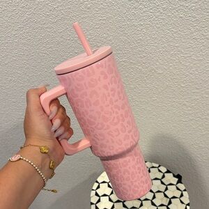 Pink Leopard Print Tumbler with Straw, Simple Modern